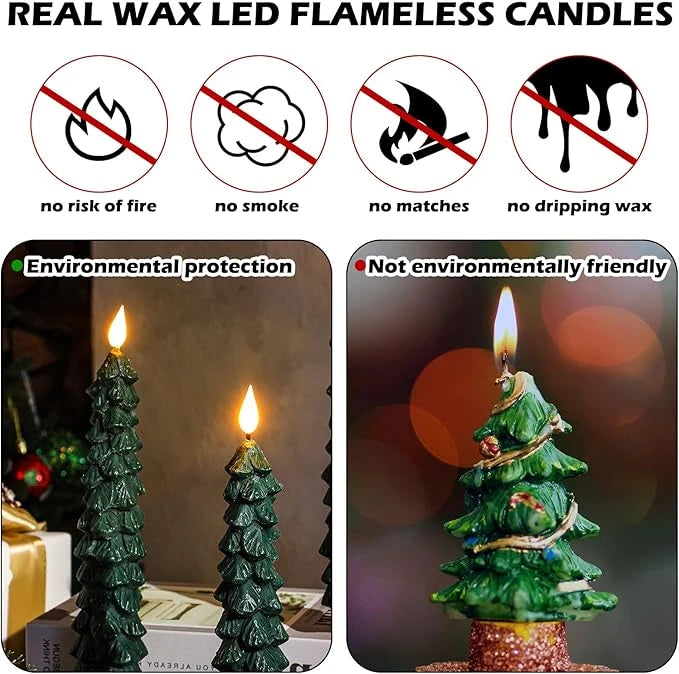 APODESS 6Pcs Forest Faux Candle Christmas Tree Candle with Remote Switch, Breathing Lights