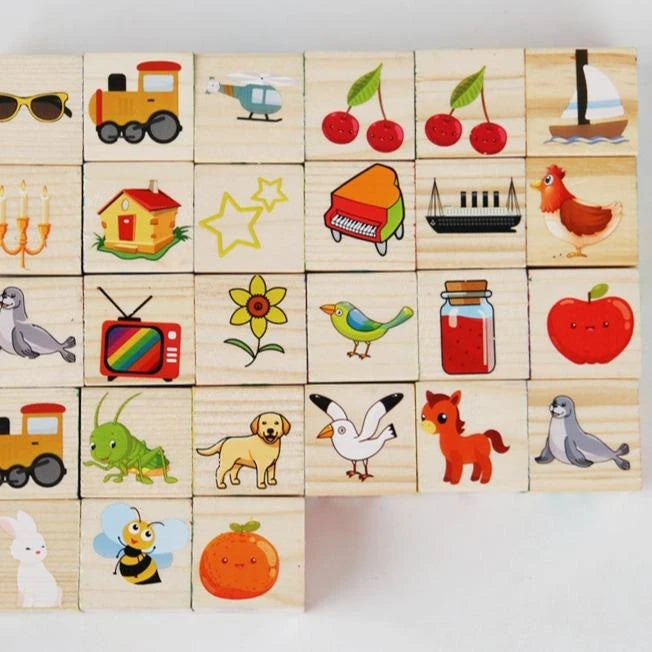 APODESS Children's wooden teaching toys puzzle 27 large particles blocks ABC letters of the alphabet
