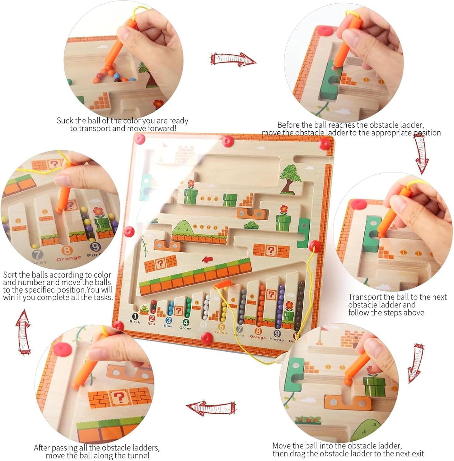 APODESS Magnetic Color and Number Maze, Wooden Matching Learning Counting Puzzle Board for Halloween