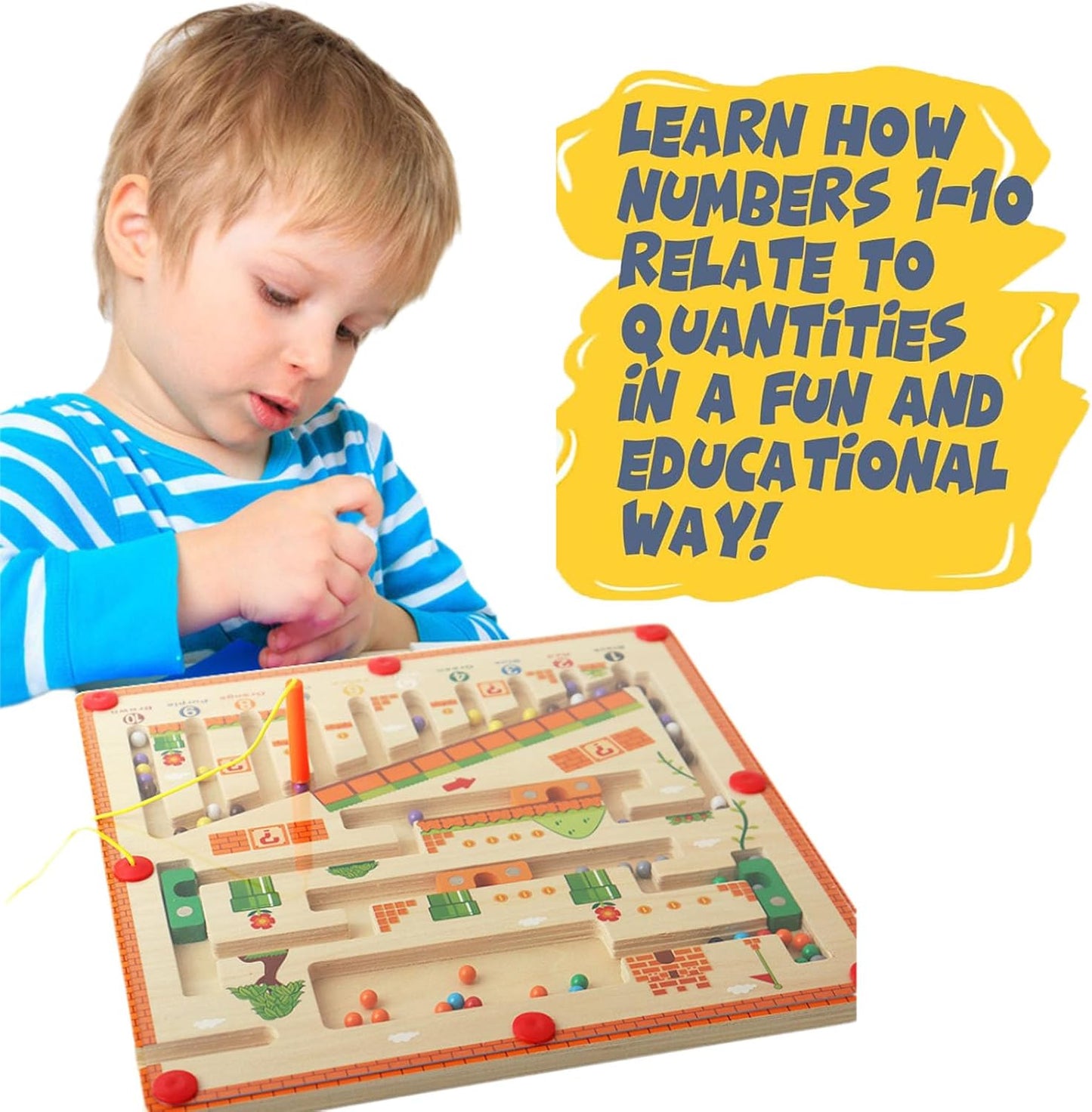APODESS Magnetic Color and Number Maze, Wooden Matching Learning Counting Puzzle Board for Halloween