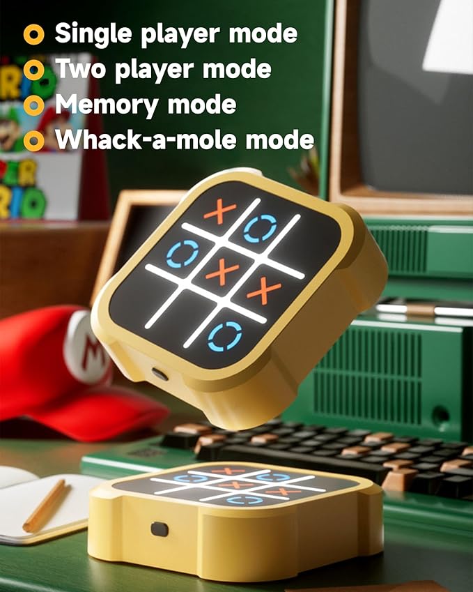 APODESS 4 in 1 Tic-tac-toe game console, portable travel educational memory growth game