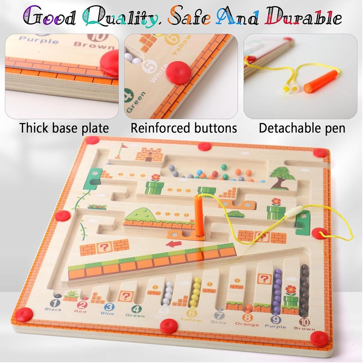 APODESS Magnetic Color and Number Maze, Wooden Matching Learning Counting Puzzle Board for Halloween