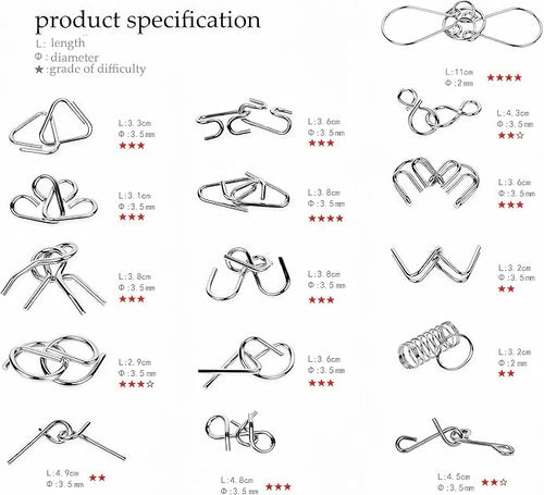 24pcs unlocking ring buckle nine linked rings metal puzzle toys ring magic toys iron ring unlocking
