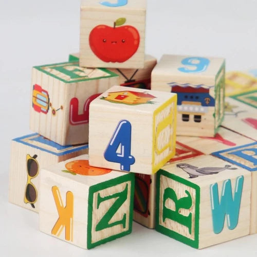 APODESS Children's wooden teaching toys puzzle 27 large particles blocks ABC letters of the alphabet