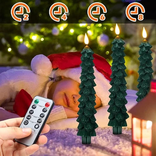 APODESS 6Pcs Forest Faux Candle Christmas Tree Candle with Remote Switch, Breathing Lights
