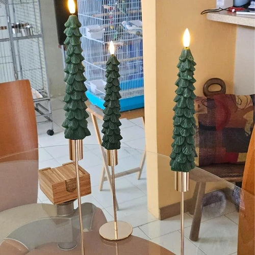 APODESS 6Pcs Forest Faux Candle Christmas Tree Candle with Remote Switch, Breathing Lights