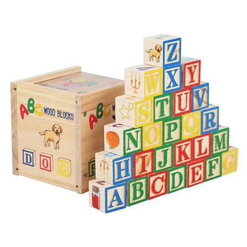 APODESS Children's wooden teaching toys puzzle 27 large particles blocks ABC letters of the alphabet