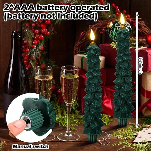 APODESS 6Pcs Forest Faux Candle Christmas Tree Candle with Remote Switch, Breathing Lights