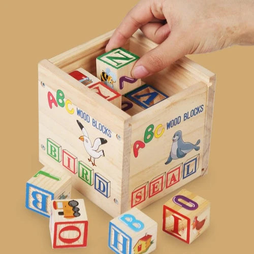APODESS Children's wooden teaching toys puzzle 27 large particles blocks ABC letters of the alphabet