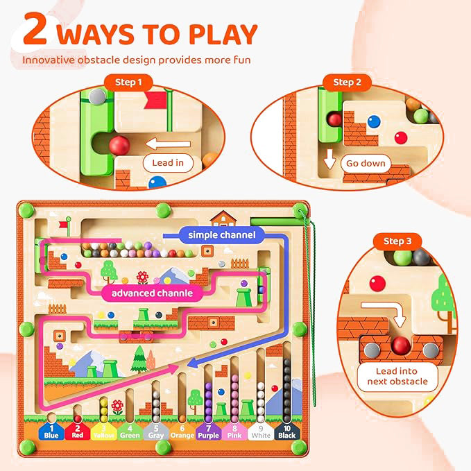 APODESS Magnetic Color and Number Maze, Wooden Matching Learning Counting Puzzle Board for Halloween