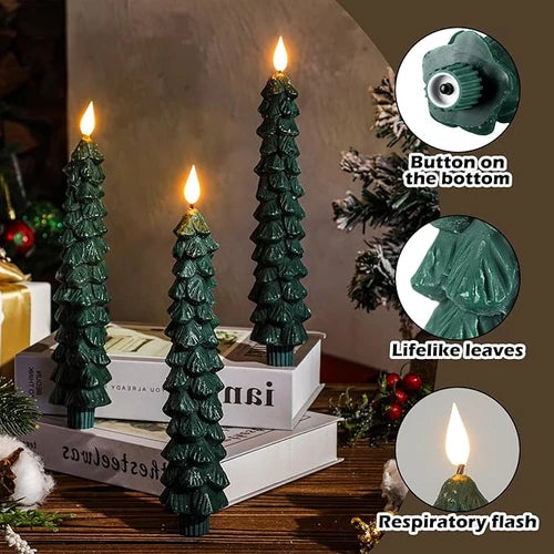 APODESS 6Pcs Forest Faux Candle Christmas Tree Candle with Remote Switch, Breathing Lights