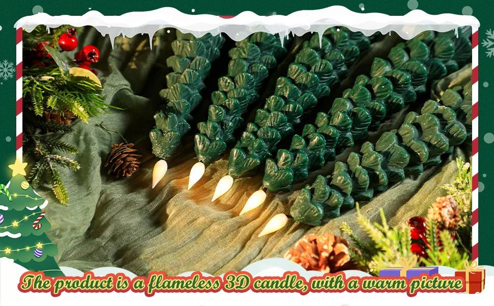 APODESS 6Pcs Forest Faux Candle Christmas Tree Candle with Remote Switch, Breathing Lights
