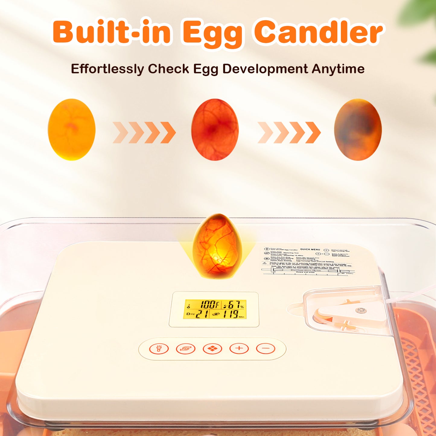 APODESS 56 Egg Incubator for Hatching Eggs, Egg Incubators with Automatic Egg Turning, Temperature and Humidity Control, Egg Candler, Automatic Water Bottle Refill, Incubator for Chicken, Ducks, Goose