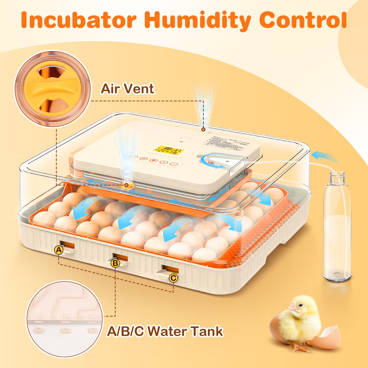 APODESS 56 Egg Incubator for Hatching Eggs, Egg Incubators with Automatic Egg Turning, Temperature and Humidity Control, Egg Candler, Automatic Water Bottle Refill, Incubator for Chicken, Ducks, Goose