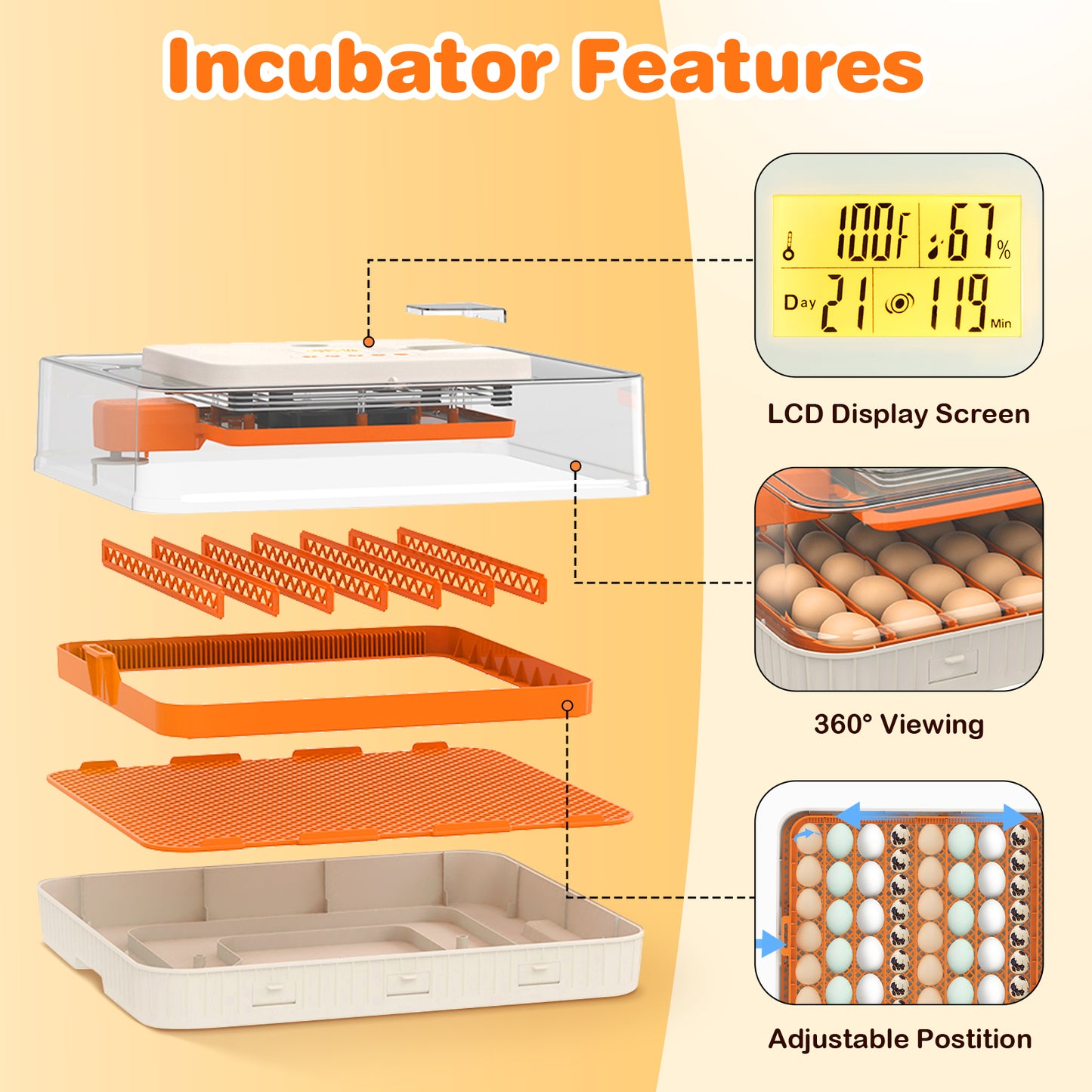 APODESS 56 Egg Incubator for Hatching Eggs, Egg Incubators with Automatic Egg Turning, Temperature and Humidity Control, Egg Candler, Automatic Water Bottle Refill, Incubator for Chicken, Ducks, Goose